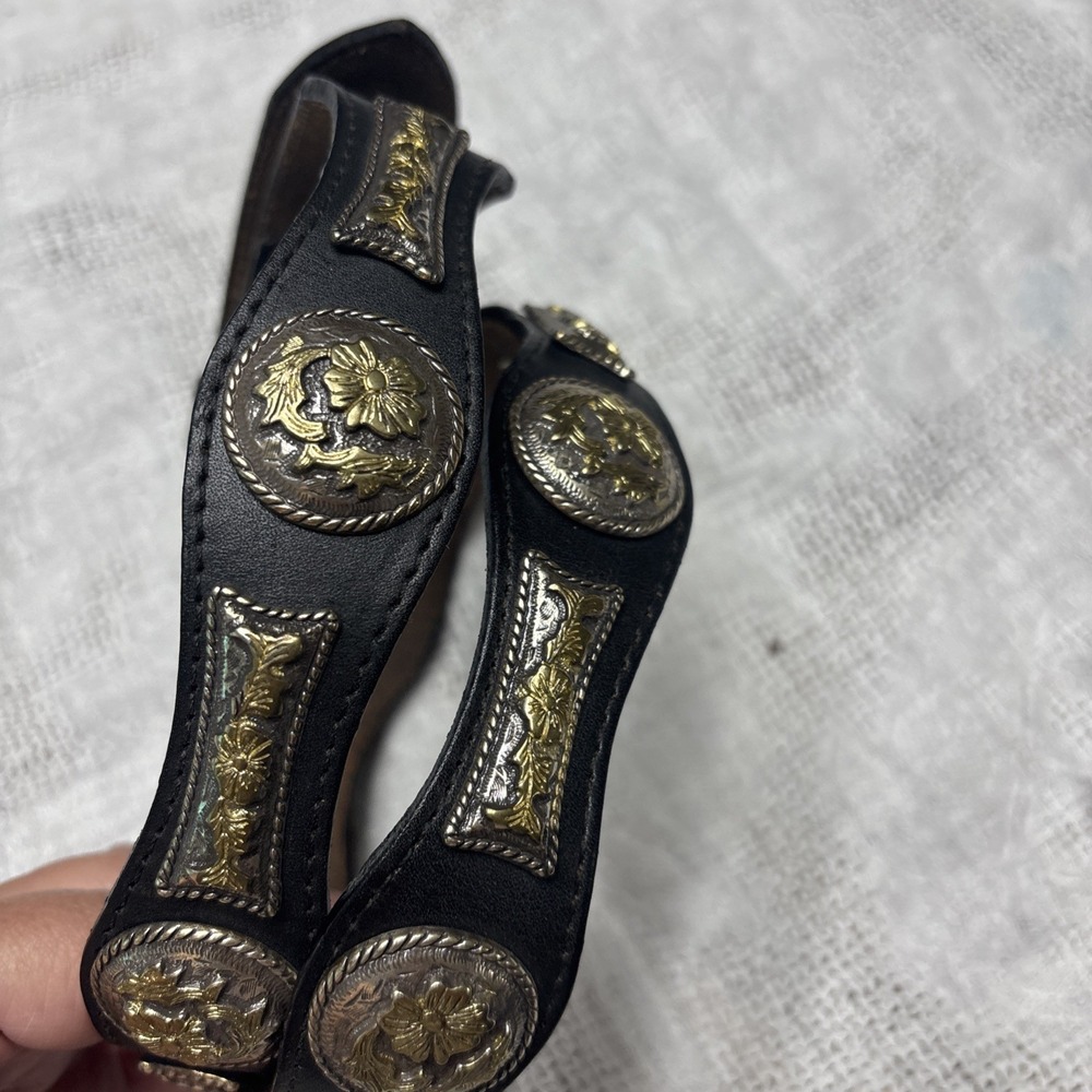 NOCONA 36 K643 Concho Belt Silver Gold Leather Belt VTG No Buckle - Picture 2 of 11
